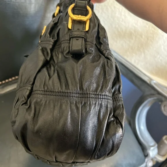PRADA Ruched Gaufre Leather Top Handle Bag Crossbody Handbag Buttery Soft - Picture 8 of 17
